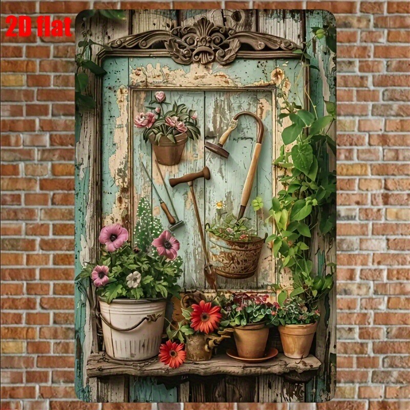 Gardening Tools Vintage - Винтажная металлическая табличка с цветочным узором